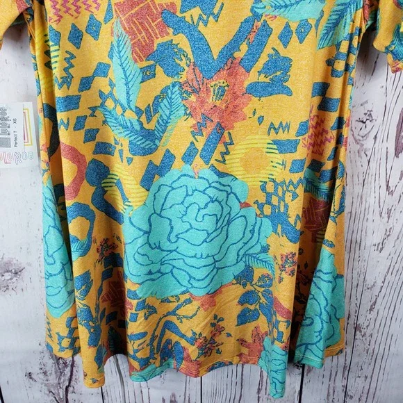 LulaRoe Perfect T Shirt Womens Size XS Floral Short Sleeve Scoop Neck Orange NWT - Picture 6 of 7